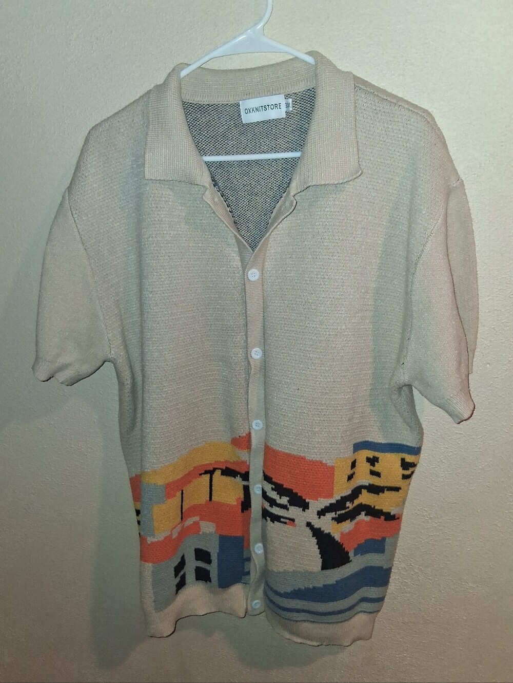 Oxknit Store Mens 70's Retro Button Down Short Sleeve Sweater 3X